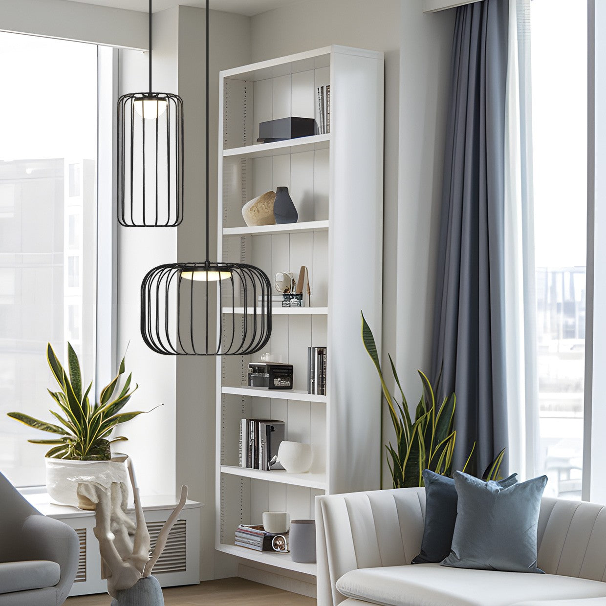 Colgante Egon negro instalado en comedor moderno - Ambiente cálido