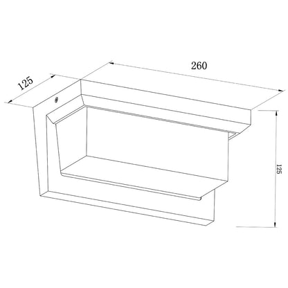 Esquema de dimensiones del aplique exterior Lamar ALEMAR 26x13x13 cm