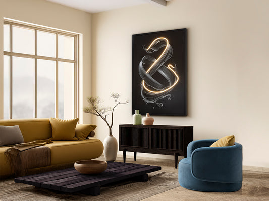 Cuadro con Luz LED Cinetic 80x120 cm Marco Negro Schuller en ambiente decorado | Schuller