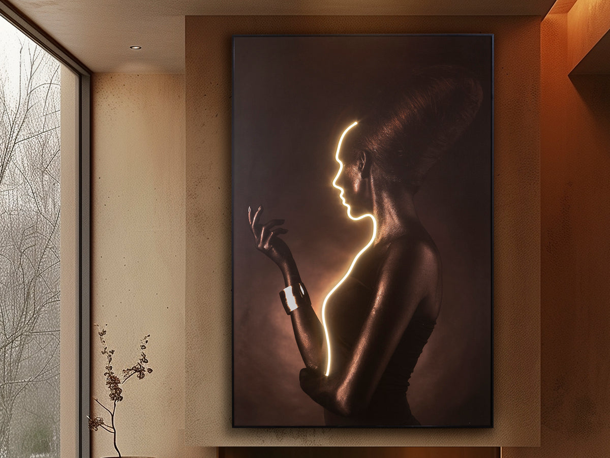 Cuadro Decorativo con Luz LED Silueta 120x180 cm Negro Schuller en ambiente decorado | Schuller
