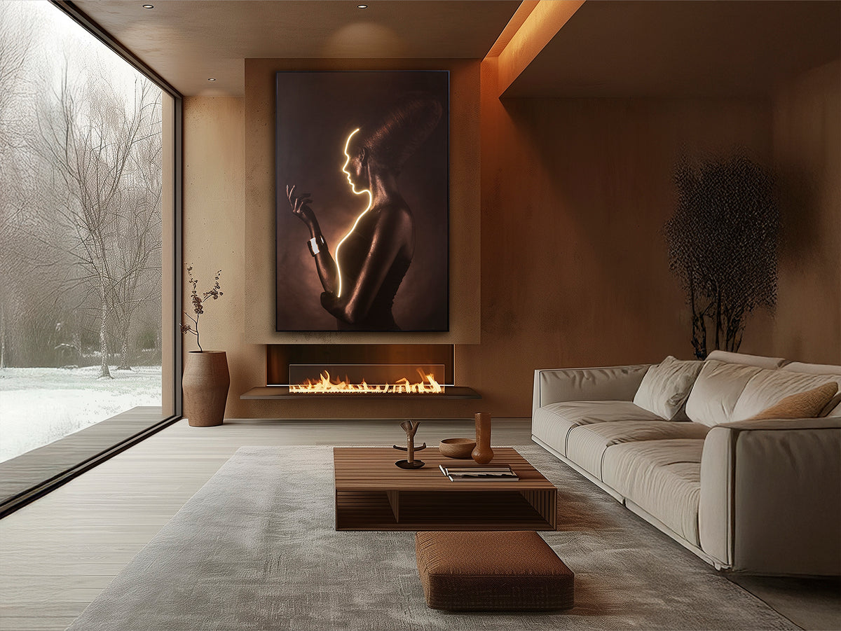 Cuadro Decorativo con Luz LED Silueta 120x180 cm Negro Schuller en ambiente decorado | Schuller