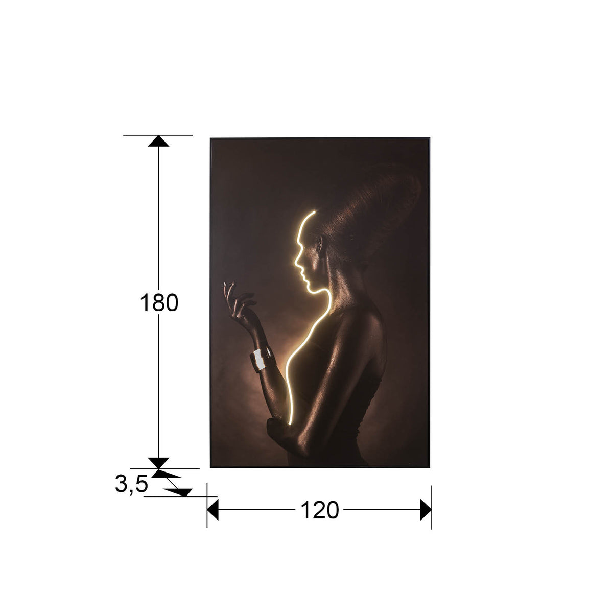 Plano con medidas de Cuadro Decorativo con Luz LED Silueta 120x180 cm Negro Schuller