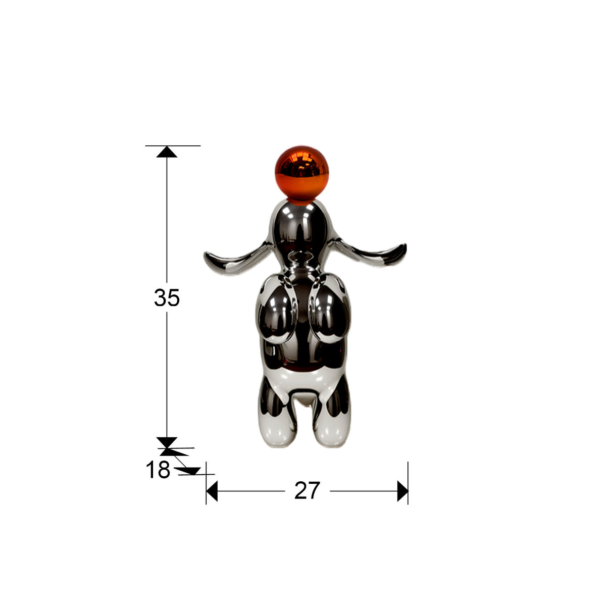 Plano con medidas de Figura Decorativa Conejo Pequeña 35 cm Gris y Naranja Schuller · Ref. 302258