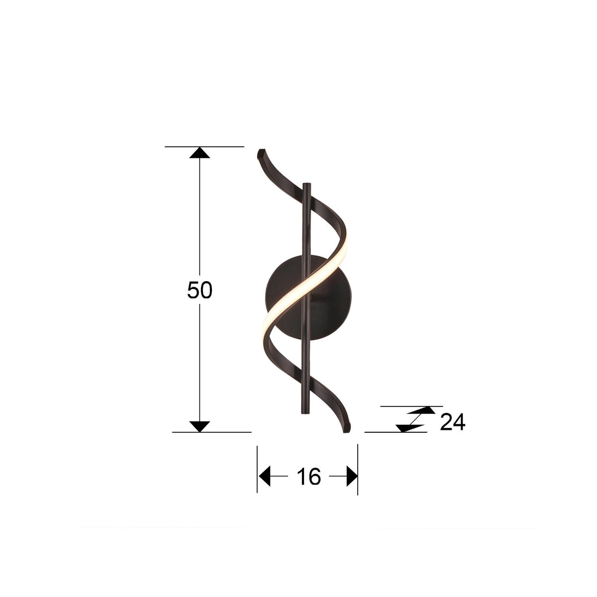 Plano con medidas de Aplique de Pared LED Boa 13W Negro Mate Schuller