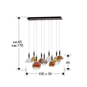 Plano con medidas de Lámpara Colgante Charlize II 9 Luces LED Bronce Schuller
