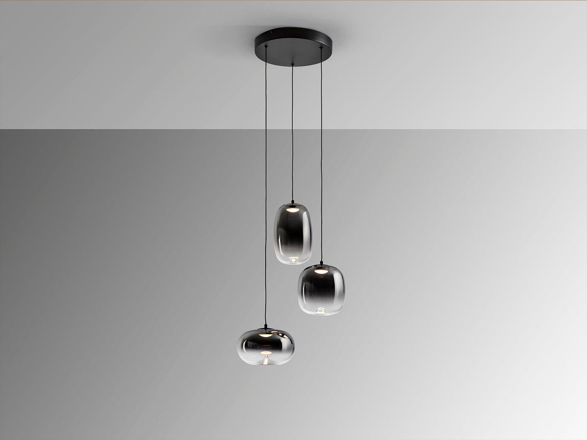 Lámpara Colgante Onice 3 Luces LED Negro Mate y Cristal Smoke Schuller en ambiente decorado | Schuller