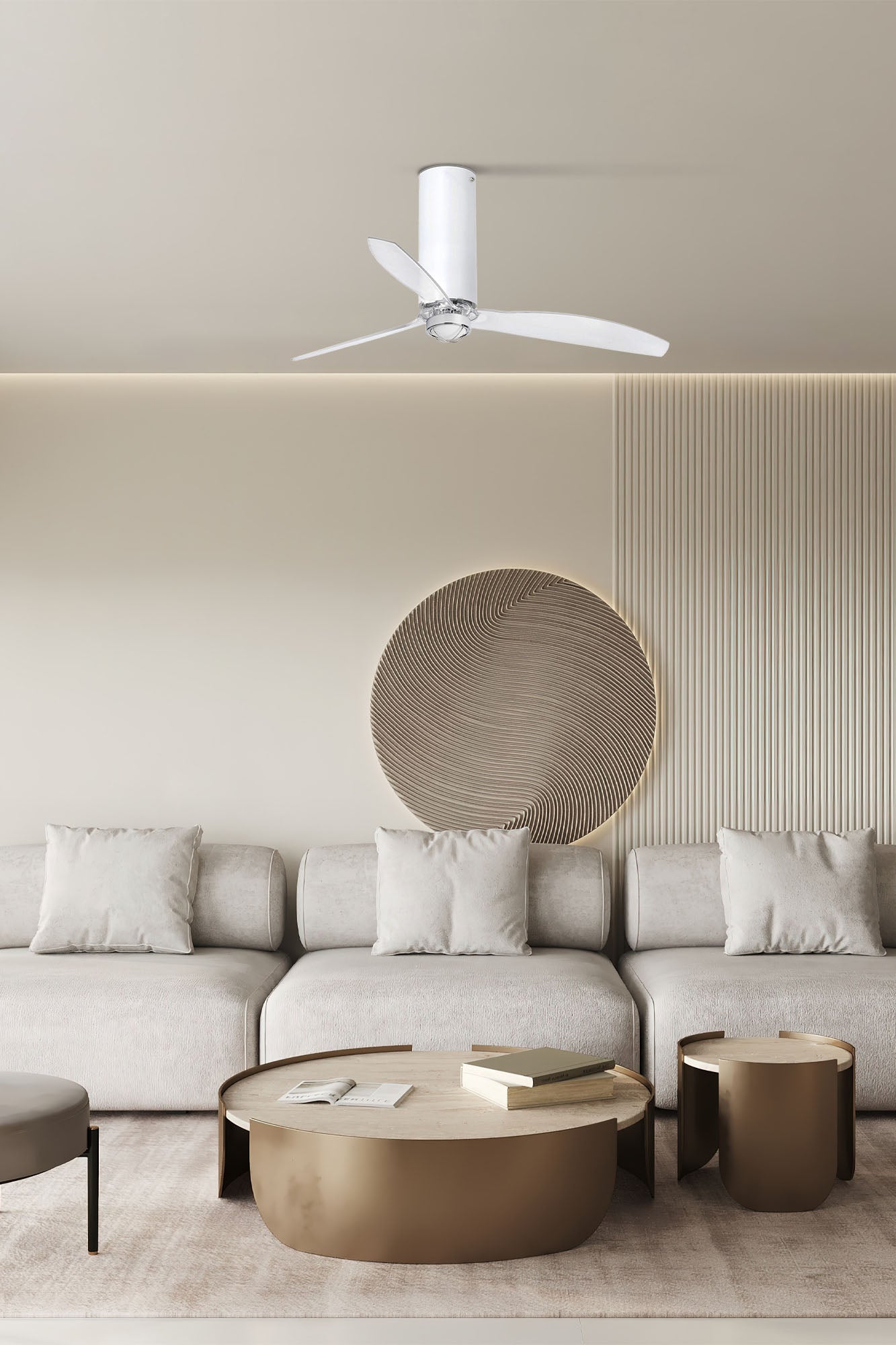 Ventilador de techo fabricado en Acero y Cristal color Blanco, ideal para habitaciones