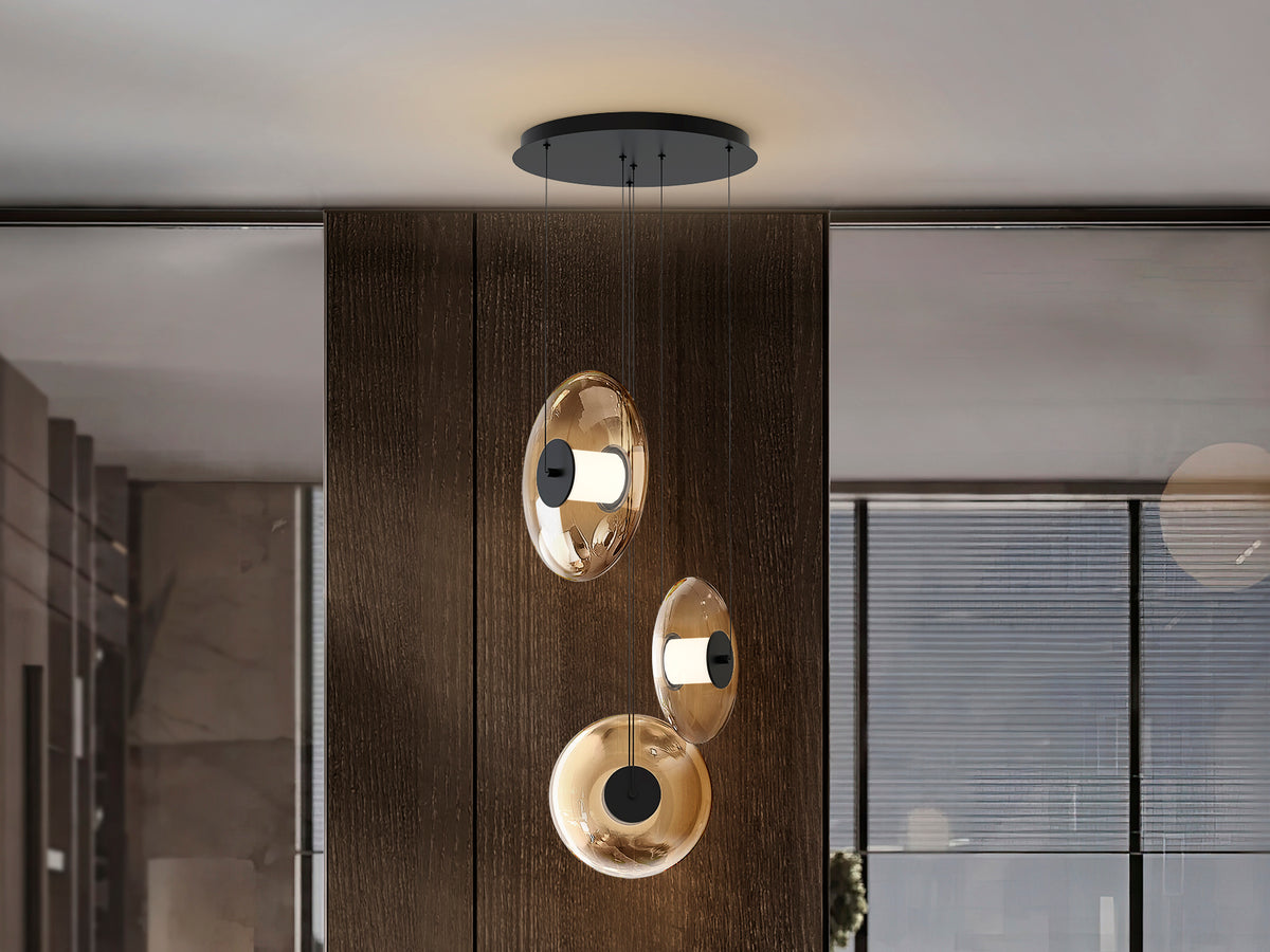 Lámpara Colgante Diabolo LED Negra y Ámbar Schuller - 3 luces | Schuller · Ref. 327848