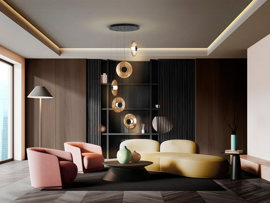 Lámpara Colgante Diabolo 5 Luces LED Negra y Ámbar Schuller - vista principal | Schuller