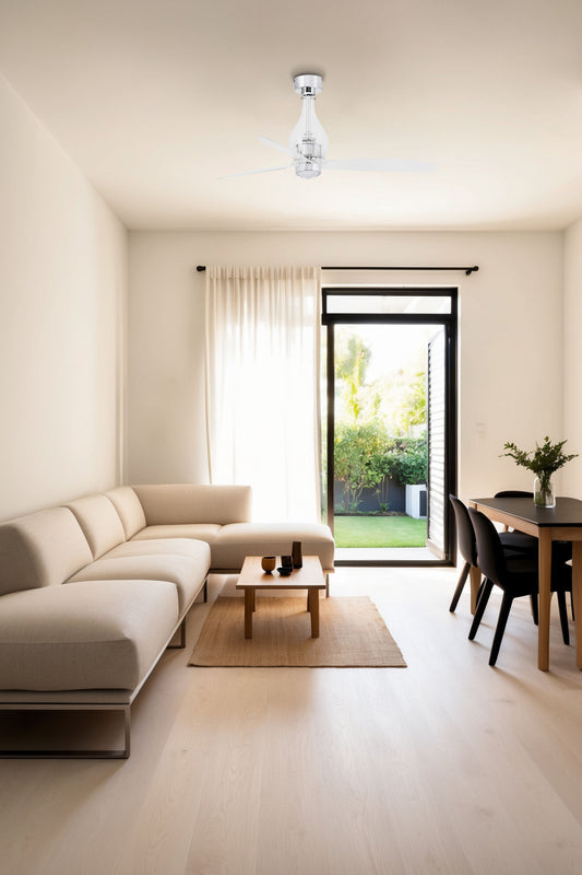 Ventilador MINI ETERFAN M LED fabricado en Acero y Cristal color Cromado