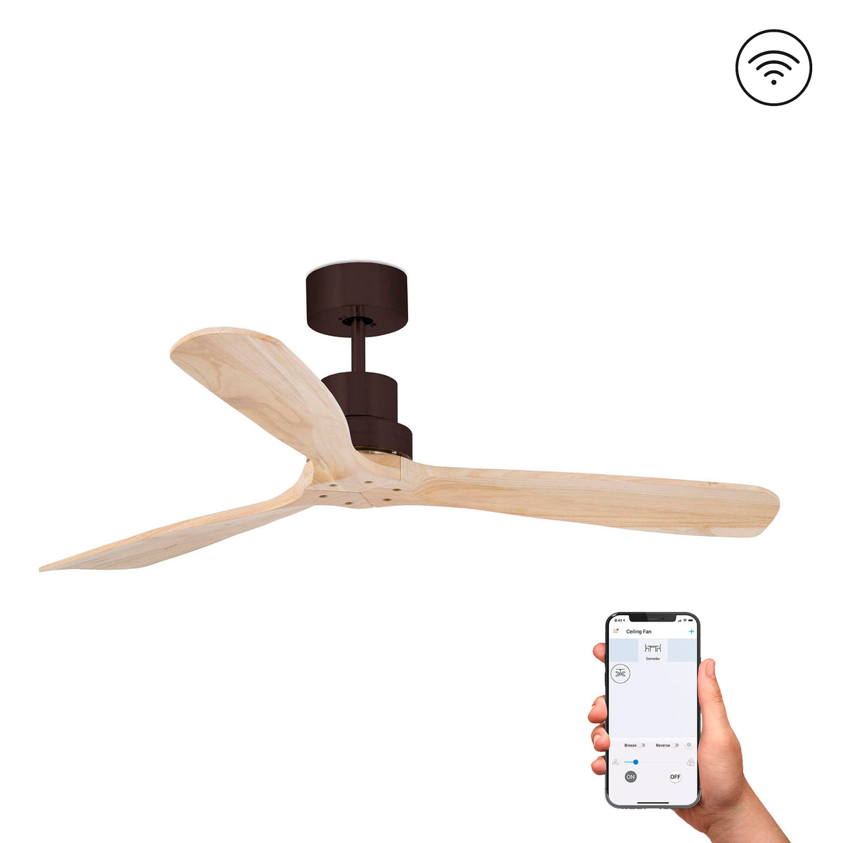 Ventilador de Techo Lantau L 132 cm FARO - Marrón/Pino, Sin luz, Mando + Tuya (app y voz) | FARO