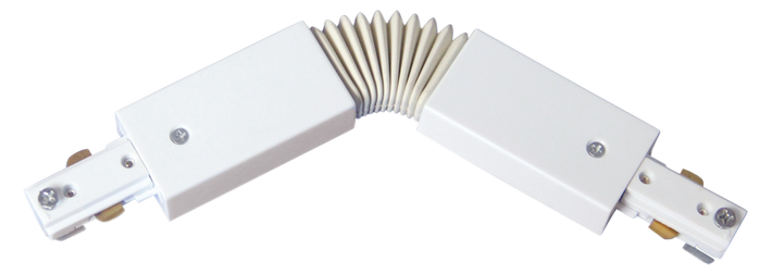 Conector articulable fabricado en metal y policarbonato, color blanco