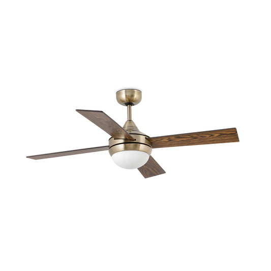 MINI ICARIA Ventilador con Luz Oro Viejo y Madera FARO 33695-110