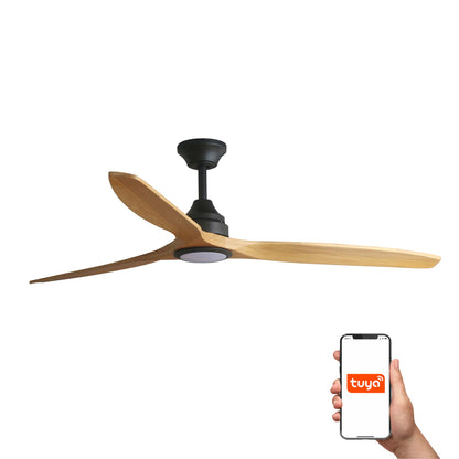 Ventilador de techo negro y madera ALO L FARO con luz LED CCT y sistema Smart Tuya