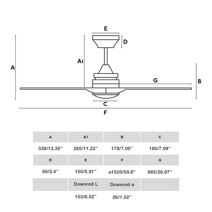 Ventilador de techo inteligente FARO ALO L 33719DCWT, negro mate con palas de madera, luz LED CCT regulable y control Smart Tuya.  Ideal para salón o dormitorio.
