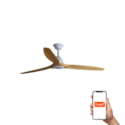Ventilador de techo blanco con palas de madera ALO L de FARO con luz CCT y control Smart Tuya.