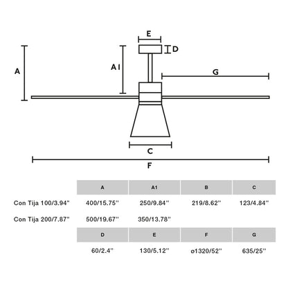 Ventilador de techo FARO Amelia L Cone LED blanco TUYA (33760WT-22) - Diseño moderno y silencioso con luz LED integrada, control inteligente Tuya y 6 velocidades.  Luzgurú.
