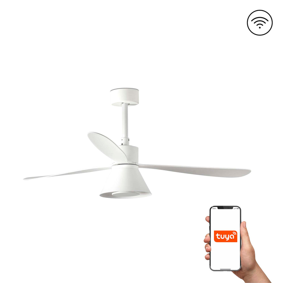 Ventilador de Techo Amelia L 132 cm FARO - Blanco, CONE 20W CCT, Mando + Tuya (app y voz) | FARO