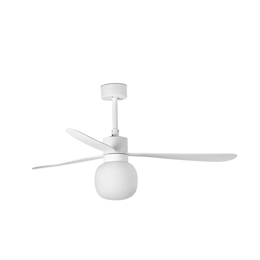Ventilador de techo LED blanco FARO AMELIA L BALL WIZ, Serie 3328. Inteligente y silencioso, ideal para tu hogar. LUZGURU.