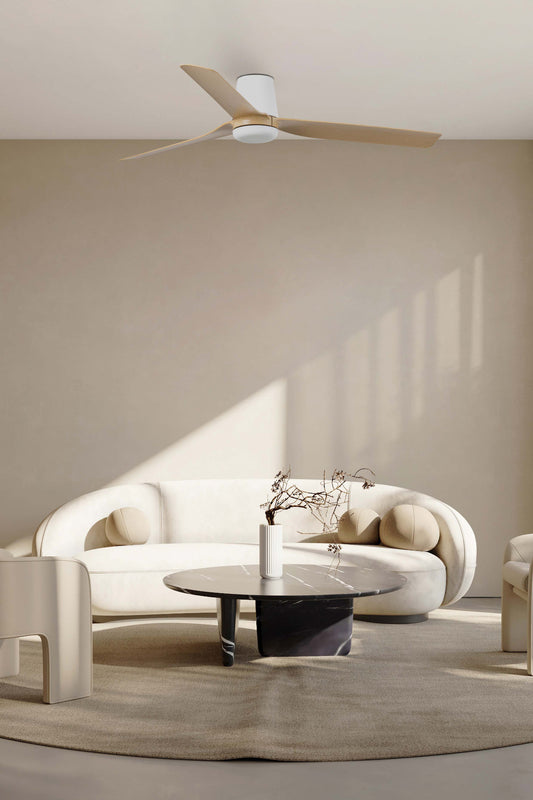 Ventilador PUNT TUB fabricado en aluminio color blanco mate, ideal para estancias medianas