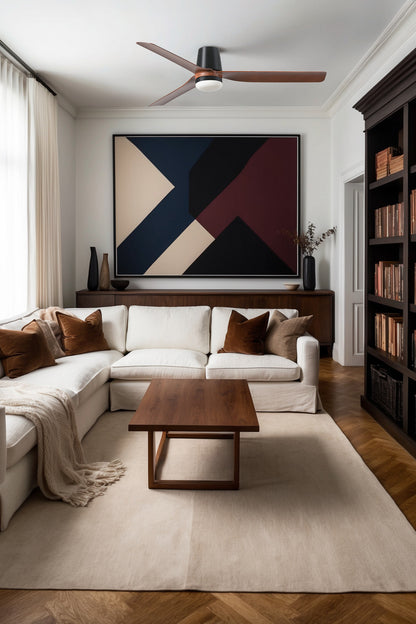 Ventilador de techo FARO PUNT TUB M LED (33831-1TW) negro/nogal con luz LED integrada, motor DC silencioso, 6 velocidades y mando a distancia. Ideal para estancias de 13-17,6m².
