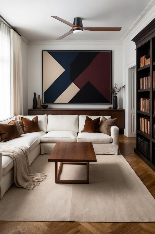 Ventilador de techo FARO PUNT TUB M LED (33831-1TW) negro/nogal con luz LED integrada, motor DC silencioso, 6 velocidades y mando a distancia. Ideal para estancias de 13-17,6m².
