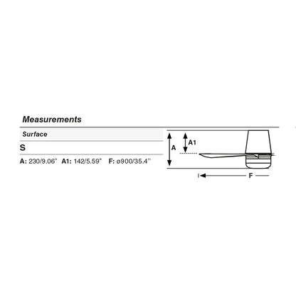 Plano con medidas de Ventilador de Techo Mini Punt Tub S 90 cm FARO - Negro, LED 10W 2700/3000/4000K, Mando a distancia · Ref. 338341S