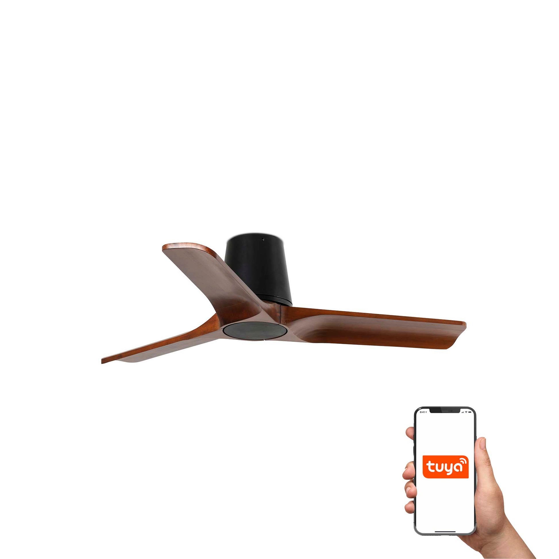 HEYWOOD TUB S Ventilador de Techo Nogal y Negro Smart Tuya FARO 33837WT