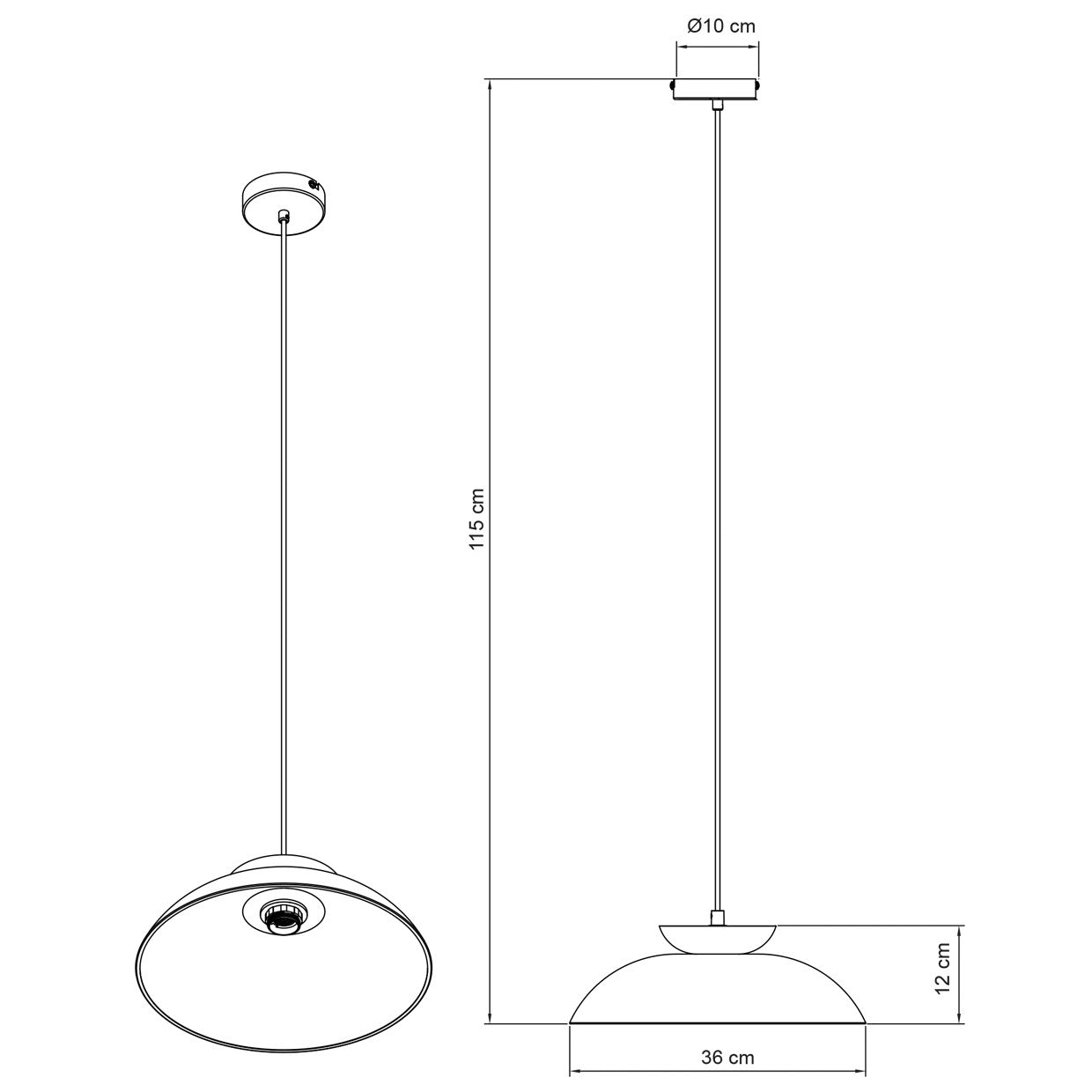 Esquema con dimensiones del colgante Idea amarillo ALEMAR