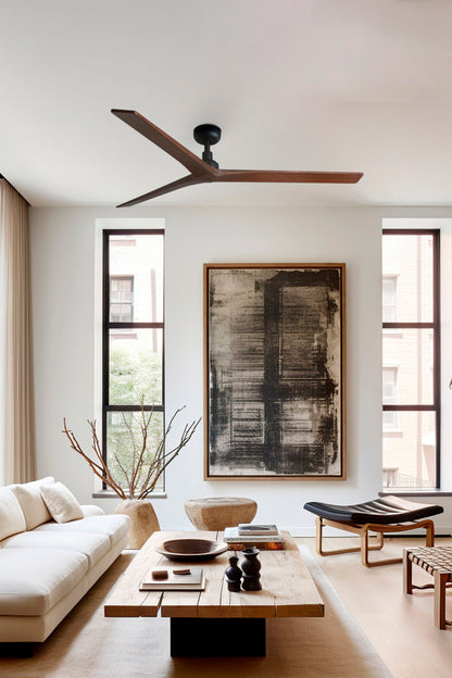 Ventilador KLIM L fabricado en acero y madera de pino color nogal oscuro