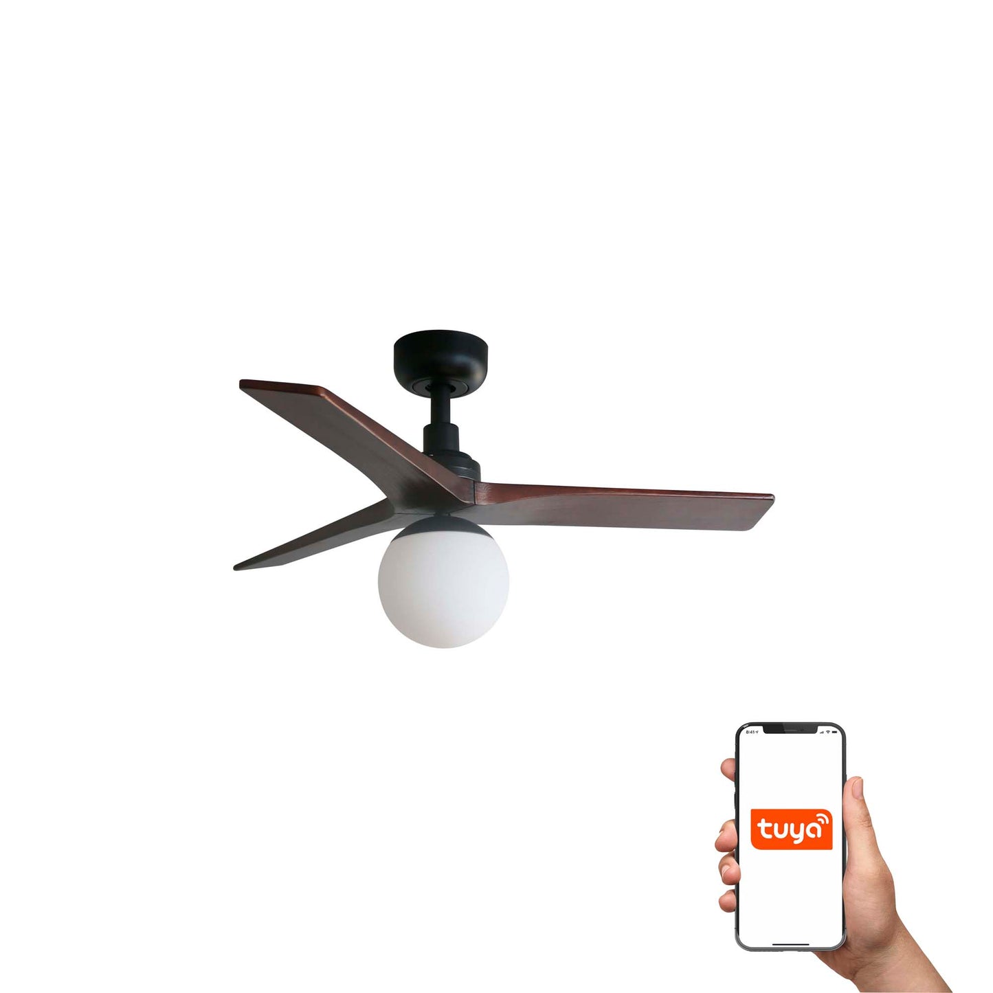 Ventilador de techo negro y nogal KLIM S de FARO con luz E27