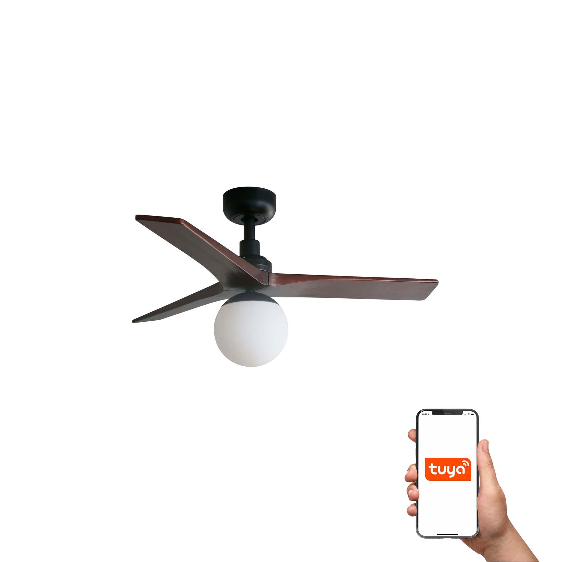 Ventilador de techo negro y nogal KLIM S de FARO con luz E27