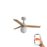 Ventilador de techo blanco y madera roble FARO KLIM S con luz E27 y control TUYA
