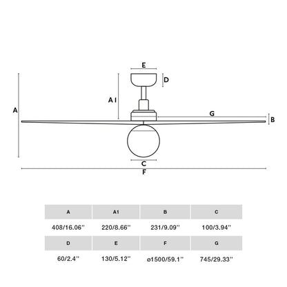 Ventilador de techo FARO KLIM L (34282WT-11L) - Negro mate/Roble, 1500mm, 3 aspas, luz E27 TUYA. Serie 3429.
