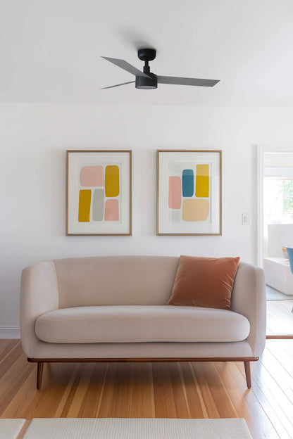 Ventilador de techo LED Faro Cruiser S 34285-1TW, negro/aluminio, silencioso, con mando a distancia, ideal para estancias de hasta 13m².  Serie 3431. Luz integrada.
