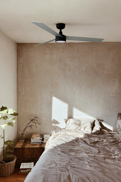 Ventilador de techo LED FARO Cruiser L 34286-1TW negro mate con palas de aluminio, serie 3431.  Ideal para habitaciones de 17,6m² a 28m².  Motor DC silencioso, 6 velocidades, mando a distancia incluido.
