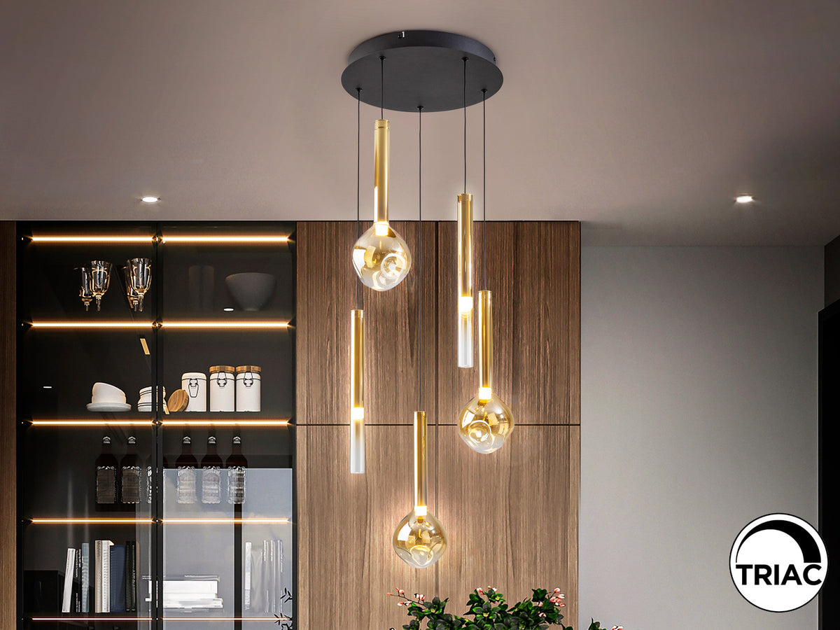 Lámpara Colgante Essenza LED Negra y Dorada Schuller - 5 luces | Schuller · Ref. 347020