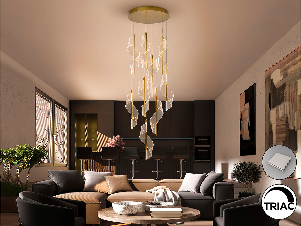 Lámpara Colgante Velas 9 Luces LED Oro Mate Dimable Schuller en ambiente decorado | Schuller