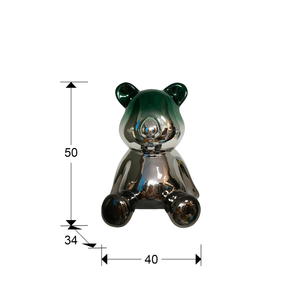 Plano con medidas de Figura Decorativa de Oso Osito 50 cm Degradado Gris y Verde Schuller · Ref. 351539