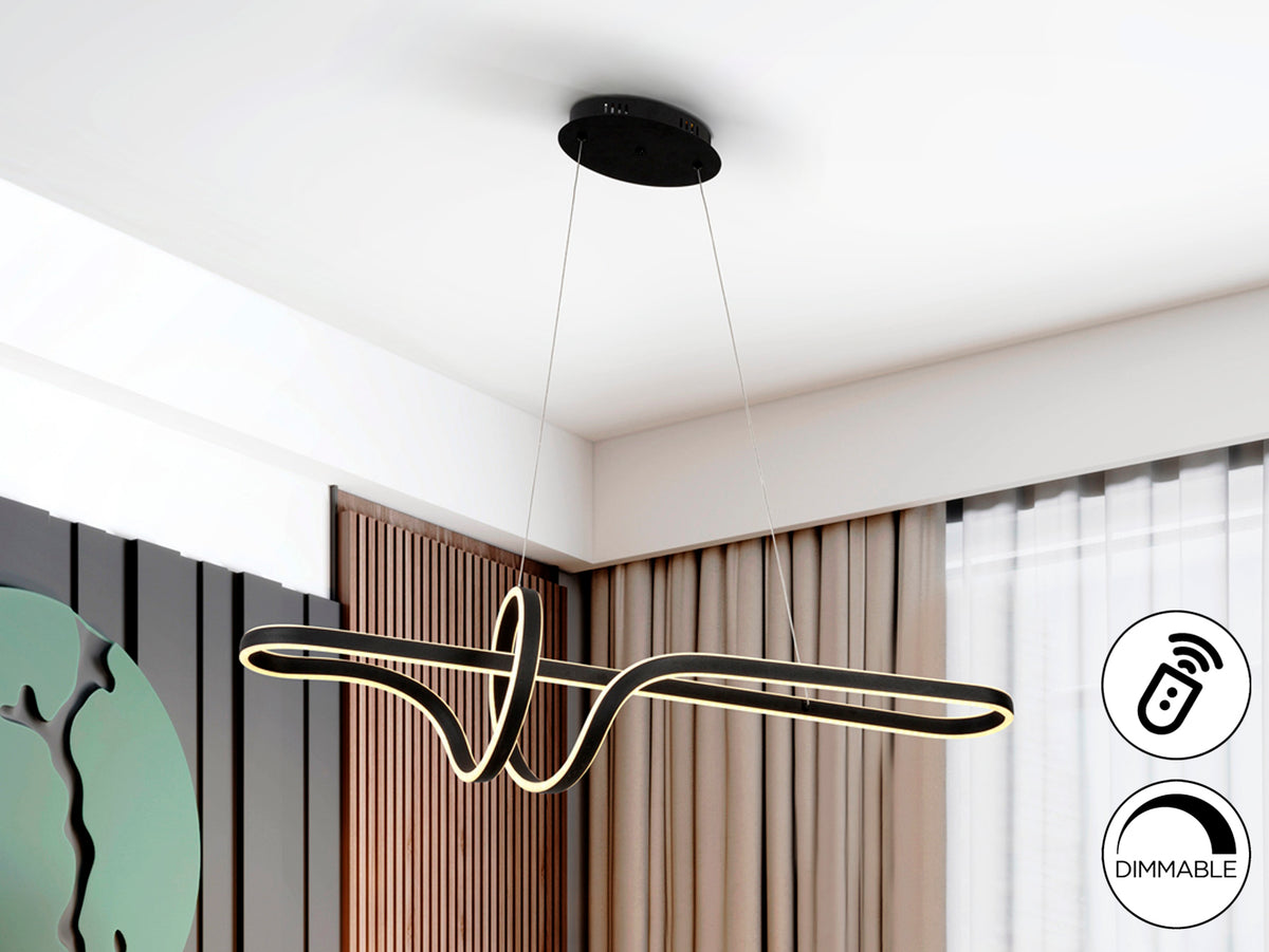 Lámpara Colgante LED Simphony 55W Negro Mate con Mando Schuller en ambiente decorado | Schuller