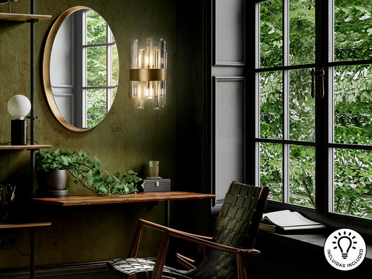 Aplique de Pared Grace 2 Luces Oro Cepillado con Cristal Schuller en ambiente decorado | Schuller
