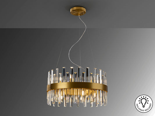 Lámpara Colgante Grace 14 Luces Oro Cepillado con Cristal Schuller en ambiente decorado | Schuller