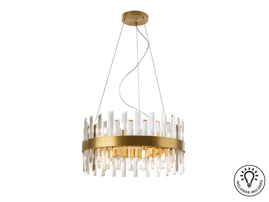 Lámpara Colgante Grace 14 Luces Oro Cepillado con Cristal Schuller - vista principal | Schuller
