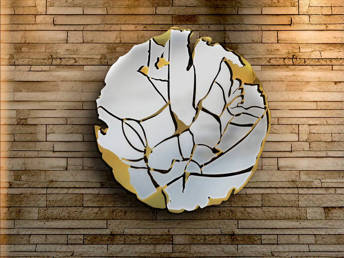 Escultura de Pared Fiorella 110 cm Acero Cromado y Dorado Schuller en ambiente decorado | Schuller
