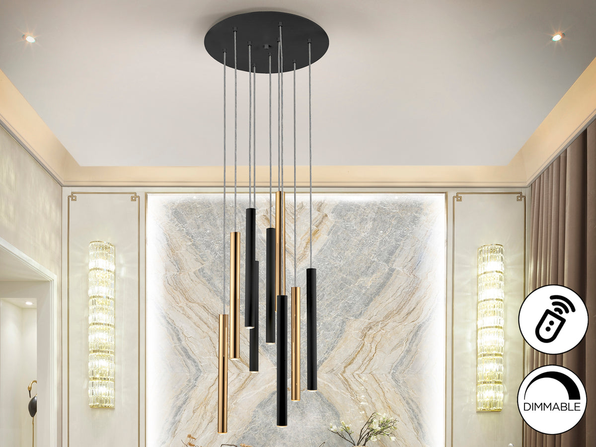 Lámpara Colgante Varas 9 Luces LED Dimable Oro y Negro Schuller en ambiente decorado | Schuller