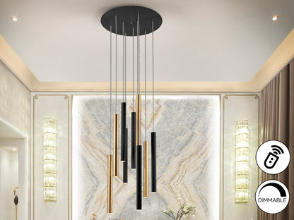 Lámpara Colgante Varas 9 Luces LED Dimable Oro y Negro Schuller en ambiente decorado | Schuller