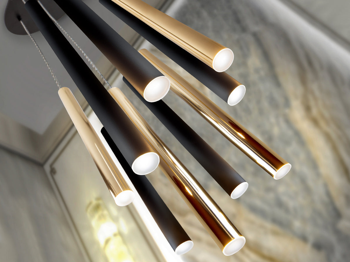 Lámpara Colgante Varas 9 Luces LED Dimable Oro y Negro Schuller en ambiente decorado | Schuller