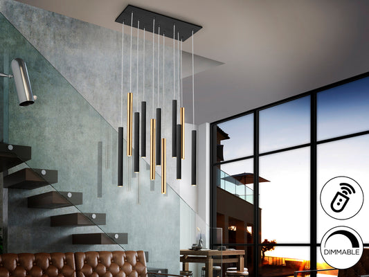 Lámpara Colgante LED Varas 11 Luces Oro y Negro Schuller en ambiente decorado | Schuller