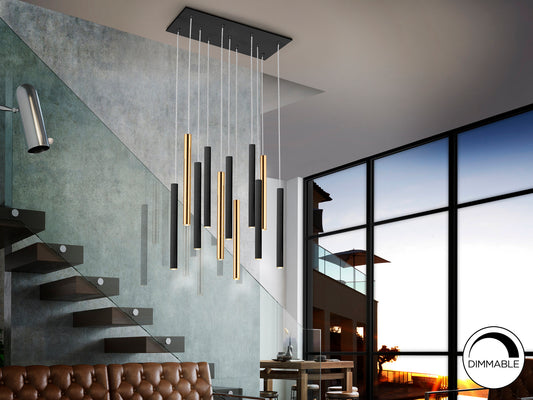 Lámpara Colgante Varas 11 Luces LED Oro y Negro Schuller en ambiente decorado | Schuller