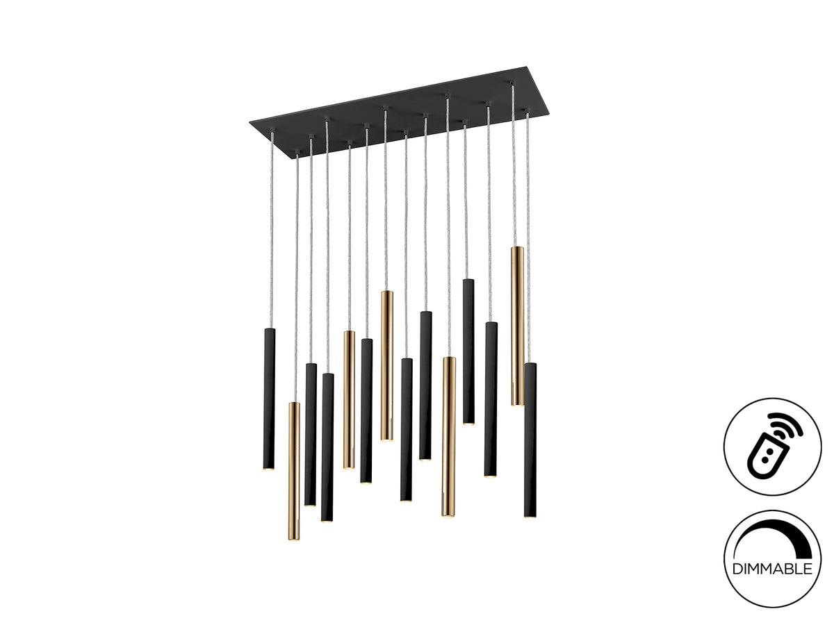 Lámpara Colgante LED Varas Oro y Negro Schuller - 14 luces, Suspensión 5 m, Regulable | Schuller · Ref. 373425GD
